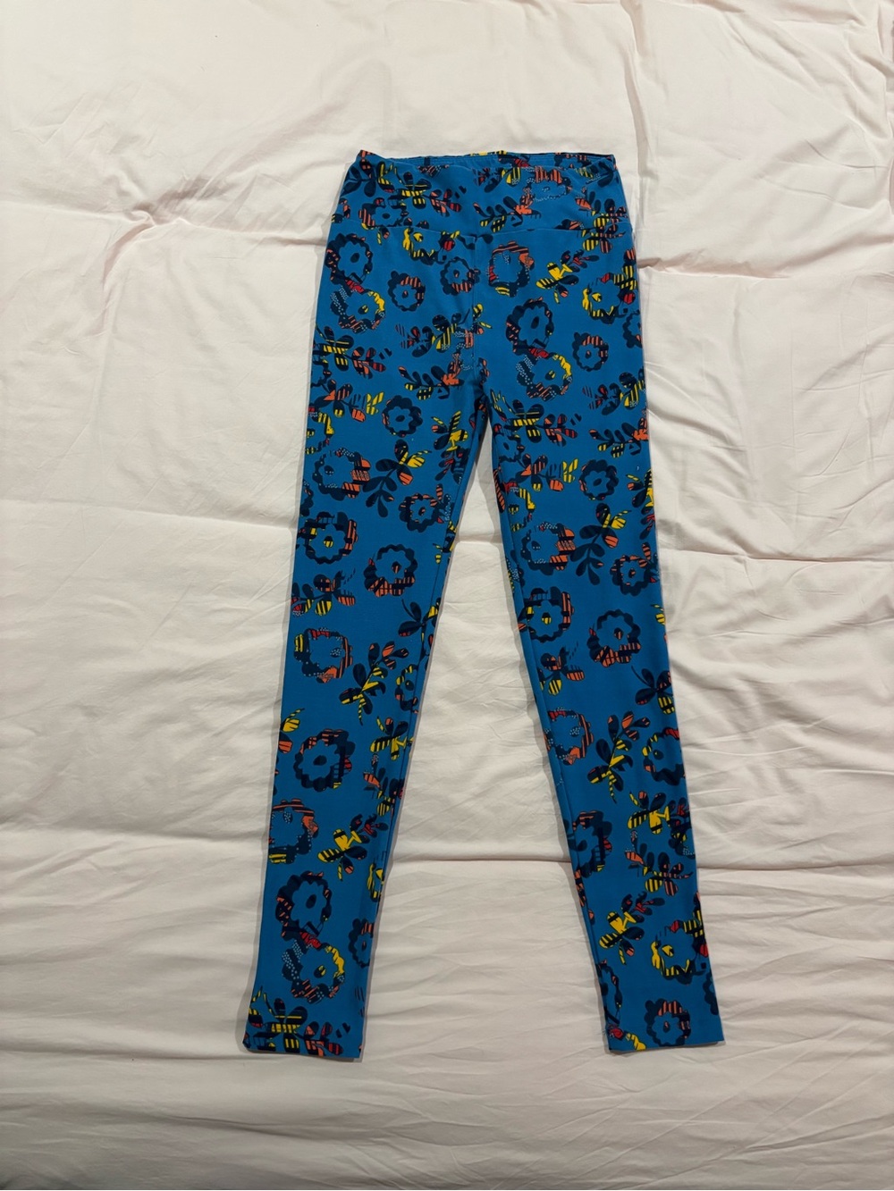 LuLaRoe Bright Blue Floral & Stripe Leggings